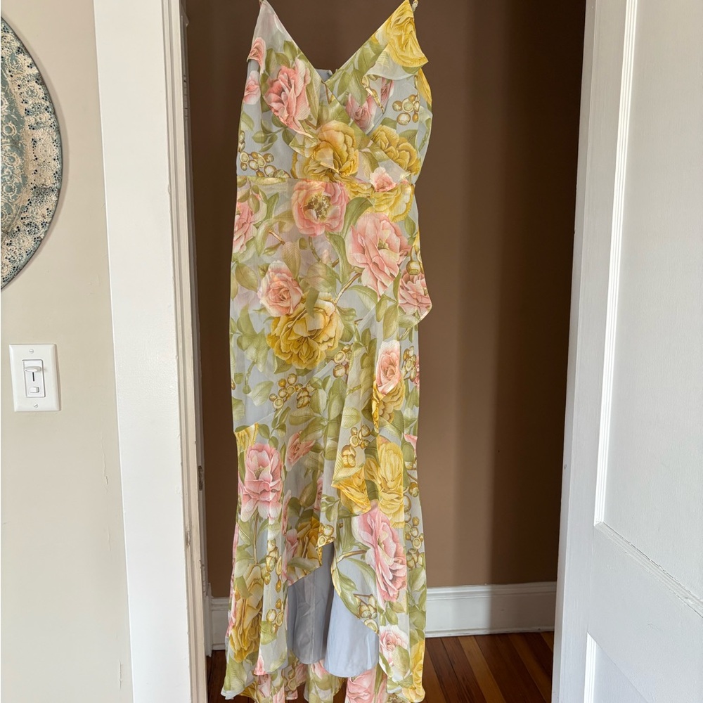 EXPRESS Floral Maxi Dress with Yellow and Pink Roses